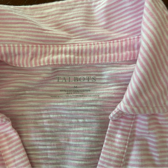 Talbots Roll Cuff Johnny Collar Striped Pullover Polo Pink White stripe size M - Picture 6 of 8